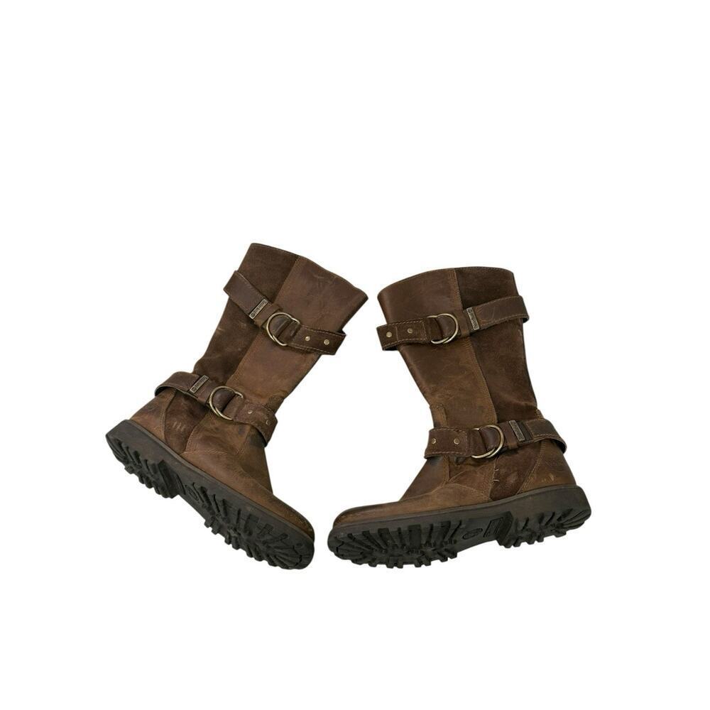 Timberland Brown Leather Tall‎ Riding Boots Fall Winter Zip Big Girls Youth 1.5